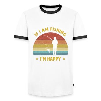 Quand je pêche, je suis heureux que le pêcheur dise - T-shirt contrasté Homme - blanc/noir - Devant - AI Model Female 172 light (172cm) & AI Model Male 178 dark (178cm)