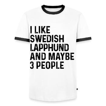 J’aime le lapphund suédois et peut-être 3 personnes chien - T-shirt contrasté Homme - blanc/noir - Devant - AI Model Female 172 light (172cm) & AI Model Male 178 dark (178cm)