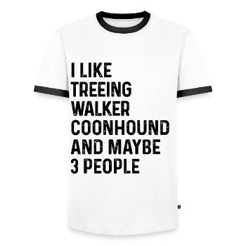 Ich mag Treeing Walker Coonhound und vielleicht 3 - Männer Kontrast-T-Shirt - Weiß/Schwarz - Vorne - AI Model Female 172 light (172cm) & AI Model Male 178 dark (178cm)