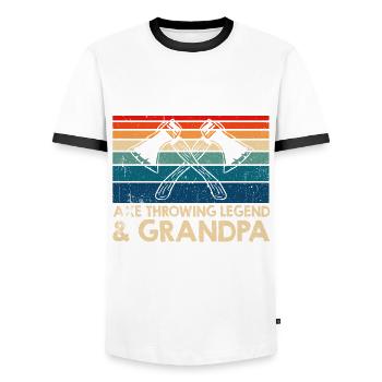 Deux titres Axe Throwing Legend Grandpa - T-shirt contrasté Homme - blanc/noir - Devant - AI Model Female 172 light (172cm) & AI Model Male 178 dark (178cm)