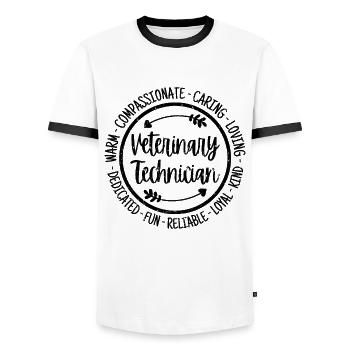 Technicien vétérinaire - T-shirt contrasté Homme - blanc/noir - Devant - AI Model Female 172 light (172cm) & AI Model Male 178 dark (178cm)