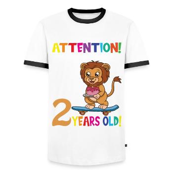 Lion Birthday Attention I Am Now 2 Years Old - Men's Ringer Shirt - white/black - Front - AI Model Female 172 light (172cm) & AI Model Male 178 dark (178cm)