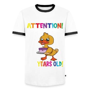 Duck Attention I Am Now 3 Years Old - Men's Ringer Shirt - white/black - Front - AI Model Female 172 light (172cm) & AI Model Male 178 dark (178cm)
