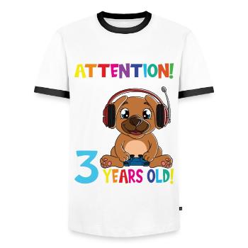 Gaming Dog I Am Now 3 Years Old - Men's Ringer Shirt - white/black - Front - AI Model Female 172 light (172cm) & AI Model Male 178 dark (178cm)