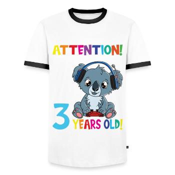 Gaming Koala I Am Now 3 Years Old - Men's Ringer Shirt - white/black - Front - AI Model Female 172 light (172cm) & AI Model Male 178 dark (178cm)