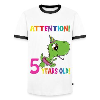 Dino Girl Birthday I Am Now 5 Years Old - Men's Ringer Shirt - white/black - Front - AI Model Female 172 light (172cm) & AI Model Male 178 dark (178cm)