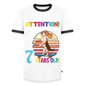 Dog Birthday I Am Now 7 Years Old - Men's Ringer Shirt - white/black - Front - AI Model Female 172 light (172cm) & AI Model Male 178 dark (178cm)