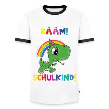 Bääm! Ich Bin Jetzt Schulkind Einschulung - Männer Kontrast-T-Shirt - Weiß/Schwarz - Vorne - AI Model Female 172 light (172cm) & AI Model Male 178 dark (178cm)