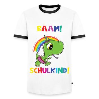 Bääm! Ich Bin Jetzt Schulkind Einschulung - Männer Kontrast-T-Shirt - Weiß/Schwarz - Vorne - AI Model Female 172 light (172cm) & AI Model Male 178 dark (178cm)