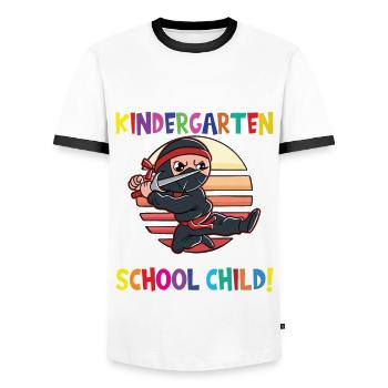 Au revoir la maternelle, je suis un écolier maintenant ! - T-shirt contrasté Homme - blanc/noir - Devant - AI Model Female 172 light (172cm) & AI Model Male 178 dark (178cm)
