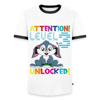 Level 3 Unlocked Gaming Birthday - Men's Ringer Shirt - white/black - Front - AI Model Female 172 light (172cm) & AI Model Male 178 dark (178cm)
