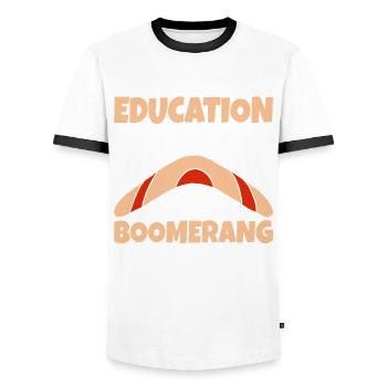 L’éducation est importante mais boomerang - T-shirt contrasté Homme - blanc/noir - Devant - AI Model Female 172 light (172cm) & AI Model Male 178 dark (178cm)