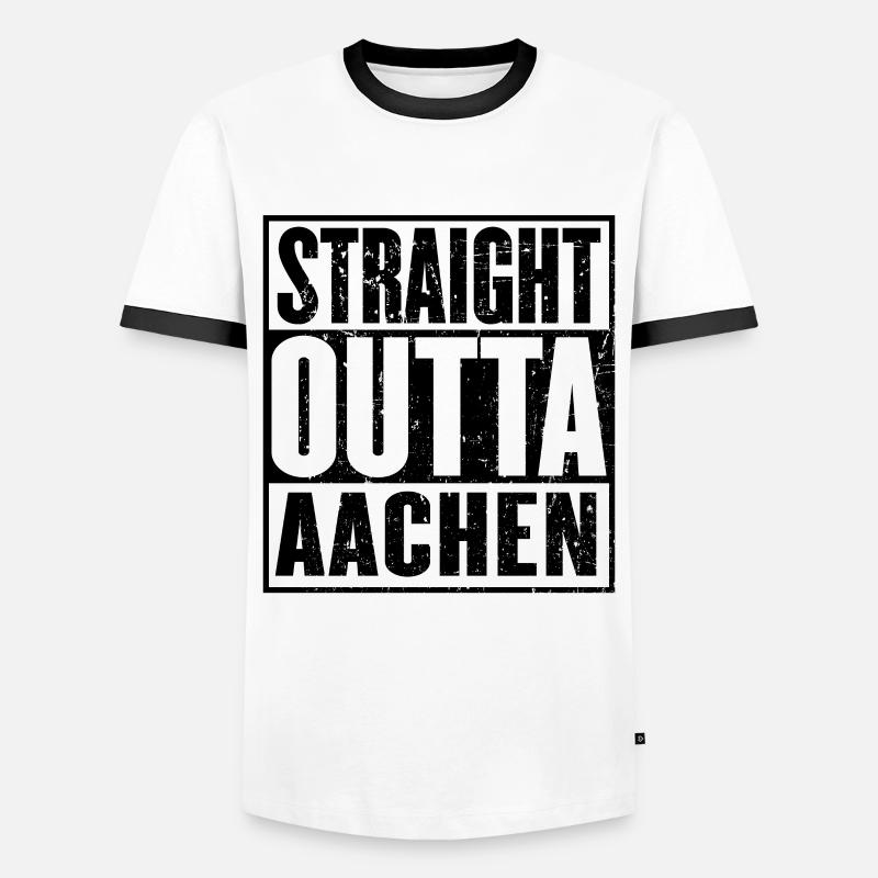 Gerade Outta Aachen - Männer Kontrast-T-Shirt - Weiß/Schwarz
