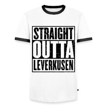 Straight Outta Leverkusen - Männer Kontrast-T-Shirt - Weiß/Schwarz - Vorne - AI Model Female 172 light (172cm) & AI Model Male 178 dark (178cm)