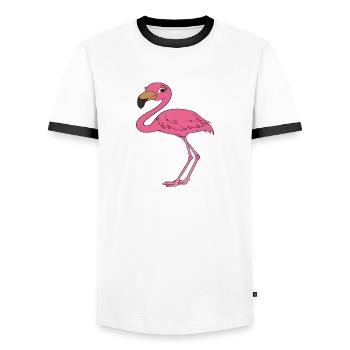 Lustige Flamingo-Grafik - Männer Kontrast-T-Shirt - Weiß/Schwarz - Vorne - AI Model Female 172 light (172cm) & AI Model Male 178 dark (178cm)
