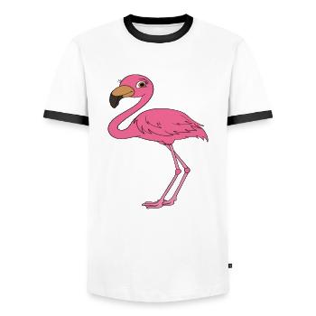 Drôles de graphismes flamants roses - T-shirt contrasté Homme - blanc/noir - Devant - AI Model Female 172 light (172cm) & AI Model Male 178 dark (178cm)