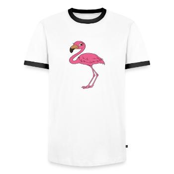 Lustige Flamingo-Grafik - Männer Kontrast-T-Shirt - Weiß/Schwarz - Vorne - AI Model Female 172 light (172cm) & AI Model Male 178 dark (178cm)
