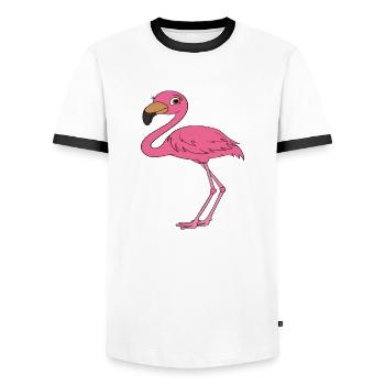 Drôles de graphismes flamants roses - T-shirt contrasté Homme - blanc/noir - Devant - AI Model Female 172 light (172cm) & AI Model Male 178 dark (178cm)