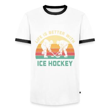 Das Leben ist besser mit Eishockey Spruch Geschenk - Männer Kontrast-T-Shirt - Weiß/Schwarz - Vorne - AI Model Female 172 light (172cm) & AI Model Male 178 dark (178cm)