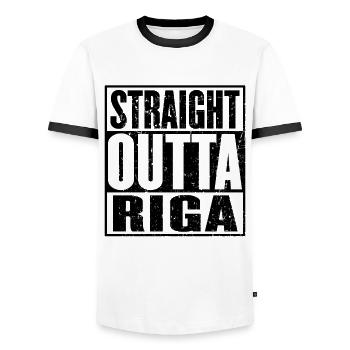 Straight Outta Riga Vintage - Men's Ringer Shirt - white/black - Front - AI Model Female 172 light (172cm) & AI Model Male 178 dark (178cm)