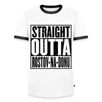 Straight Outta Rostov Na Donu Vintage - Men's Ringer Shirt - white/black - Front - AI Model Female 172 light (172cm) & AI Model Male 178 dark (178cm)