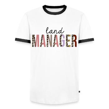 Landmanager Leopard Print Lustig - Männer Kontrast-T-Shirt - Weiß/Schwarz - Vorne - AI Model Female 172 light (172cm) & AI Model Male 178 dark (178cm)