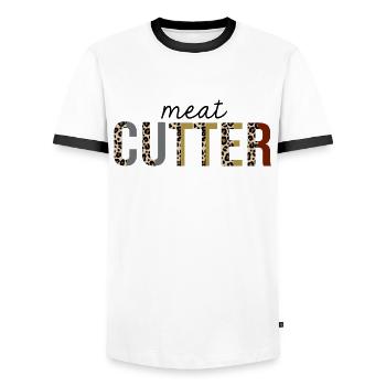 Meat Cutter Leopard Print Drôle - T-shirt contrasté Homme - blanc/noir - Devant - AI Model Female 172 light (172cm) & AI Model Male 178 dark (178cm)