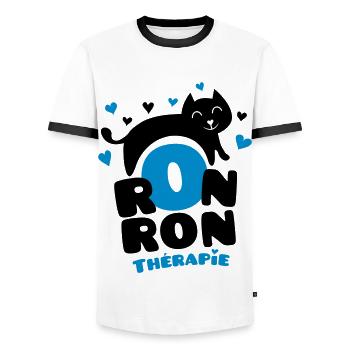 Ronronthérapie, pour les amoureux des chats ! - T-shirt contrasté Homme - blanc/noir - Devant - AI Model Female 172 light (172cm) & AI Model Male 178 dark (178cm)