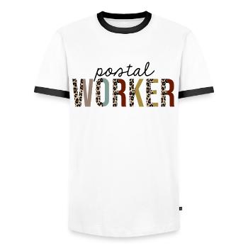 Postier Leopard Print Drôle - T-shirt contrasté Homme - blanc/noir - Devant - AI Model Female 172 light (172cm) & AI Model Male 178 dark (178cm)