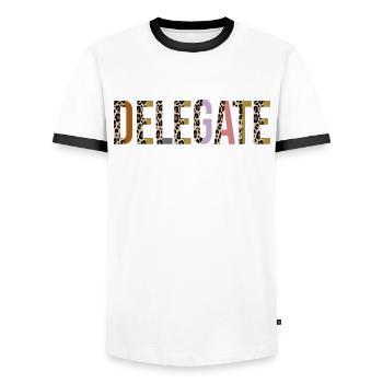 Déléguer - T-shirt contrasté Homme - blanc/noir - Devant - AI Model Female 172 light (172cm) & AI Model Male 178 dark (178cm)