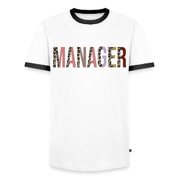 Manager - Männer Kontrast-T-Shirt - Weiß/Schwarz - Vorne - AI Model Female 172 light (172cm) & AI Model Male 178 dark (178cm)
