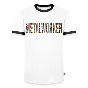 Metalworker - Men's Ringer Shirt - white/black - Front - AI Model Female 172 light (172cm) & AI Model Male 178 dark (178cm)