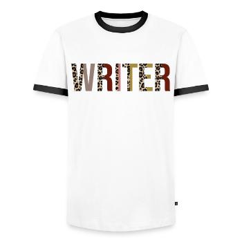 Writer - Men's Ringer Shirt - white/black - Front - AI Model Female 172 light (172cm) & AI Model Male 178 dark (178cm)