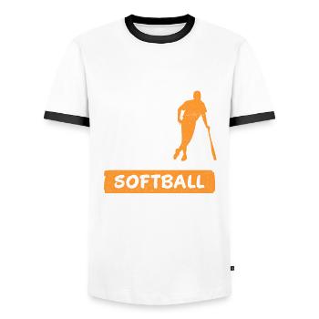 Hör nie auf das Spiel zu spielen Softball Geschenk - Männer Kontrast-T-Shirt - Weiß/Schwarz - Vorne - AI Model Female 172 light (172cm) & AI Model Male 178 dark (178cm)