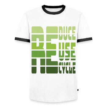 Reduce Reuse Recycle Eearth Day Quotes - Men's Ringer Shirt - white/black - Front - AI Model Female 172 light (172cm) & AI Model Male 178 dark (178cm)