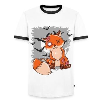 Halloween Zombie Animals Halloween Fox - Men's Ringer Shirt - white/black - Front - AI Model Female 172 light (172cm) & AI Model Male 178 dark (178cm)