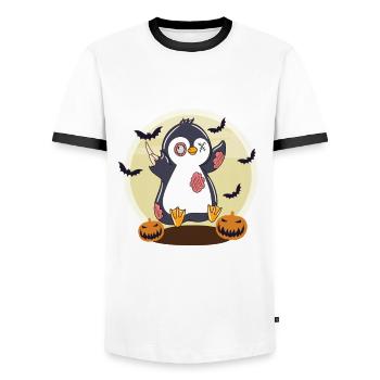 Halloween Zombie Penguin Halloween - Men's Ringer Shirt - white/black - Front - AI Model Female 172 light (172cm) & AI Model Male 178 dark (178cm)