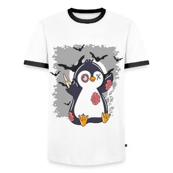 Halloween Zombie Animals Halloween Penguin - Men's Ringer Shirt - white/black - Front - AI Model Female 172 light (172cm) & AI Model Male 178 dark (178cm)
