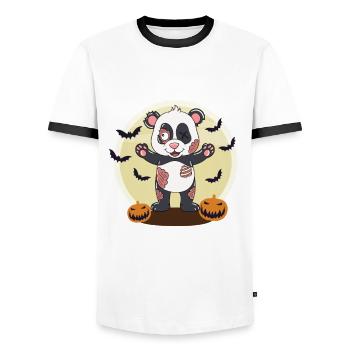 Halloween Zombie Panda Halloween - Men's Ringer Shirt - white/black - Front - AI Model Female 172 light (172cm) & AI Model Male 178 dark (178cm)