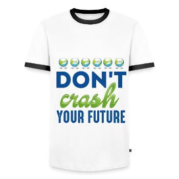Don't Crash Your Future Earth Protection Support - Men's Ringer Shirt - white/black - Front - AI Model Female 172 light (172cm) & AI Model Male 178 dark (178cm)