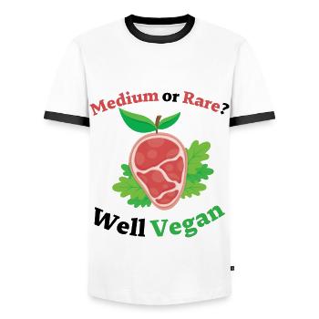 Medium or Rare? Well Vegan - Men's Ringer Shirt - white/black - Front - AI Model Female 172 light (172cm) & AI Model Male 178 dark (178cm)