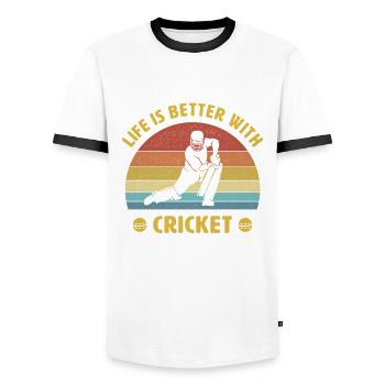 Leben ist besser mit Cricket Spruch Geschenk - Männer Kontrast-T-Shirt - Weiß/Schwarz - Vorne - AI Model Female 172 light (172cm) & AI Model Male 178 dark (178cm)