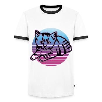 Retro Cat Graphic Cat for Cat Owners - Men's Ringer Shirt - white/black - Front - AI Model Female 172 light (172cm) & AI Model Male 178 dark (178cm)