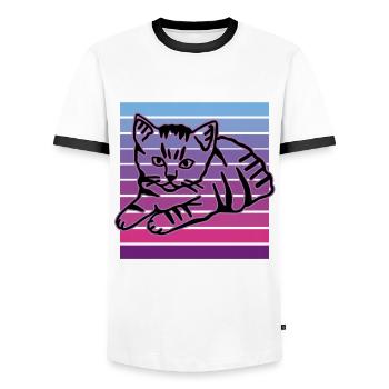 Retro Cat Graphic Cat for Cat Owners - Men's Ringer Shirt - white/black - Front - AI Model Female 172 light (172cm) & AI Model Male 178 dark (178cm)