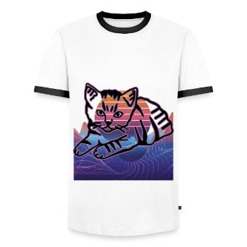 Chat graphique Retro Cat pour les propriétaires de chats - T-shirt contrasté Homme - blanc/noir - Devant - AI Model Female 172 light (172cm) & AI Model Male 178 dark (178cm)