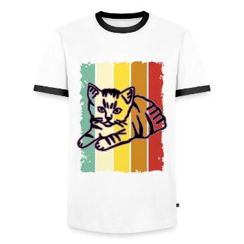 Chat graphique Retro Cat pour les propriétaires de chats - T-shirt contrasté Homme - blanc/noir - Devant - AI Model Female 172 light (172cm) & AI Model Male 178 dark (178cm)