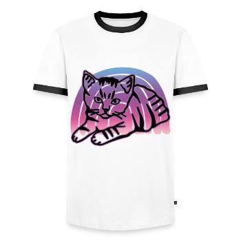 Chat graphique Retro Cat pour les propriétaires de chats - T-shirt contrasté Homme - blanc/noir - Devant - AI Model Female 172 light (172cm) & AI Model Male 178 dark (178cm)