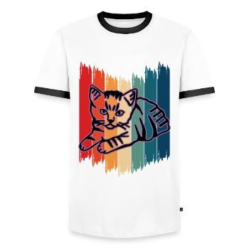 Chat graphique Retro Cat pour les propriétaires de chats - T-shirt contrasté Homme - blanc/noir - Devant - AI Model Female 172 light (172cm) & AI Model Male 178 dark (178cm)