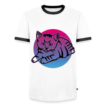 Retro Cat Graphic Cat for Cat Owners - Men's Ringer Shirt - white/black - Front - AI Model Female 172 light (172cm) & AI Model Male 178 dark (178cm)