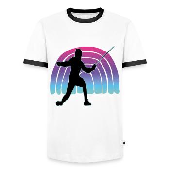 Fencing Fencing Sport Fencing - Men's Ringer Shirt - white/black - Front - AI Model Female 172 light (172cm) & AI Model Male 178 dark (178cm)